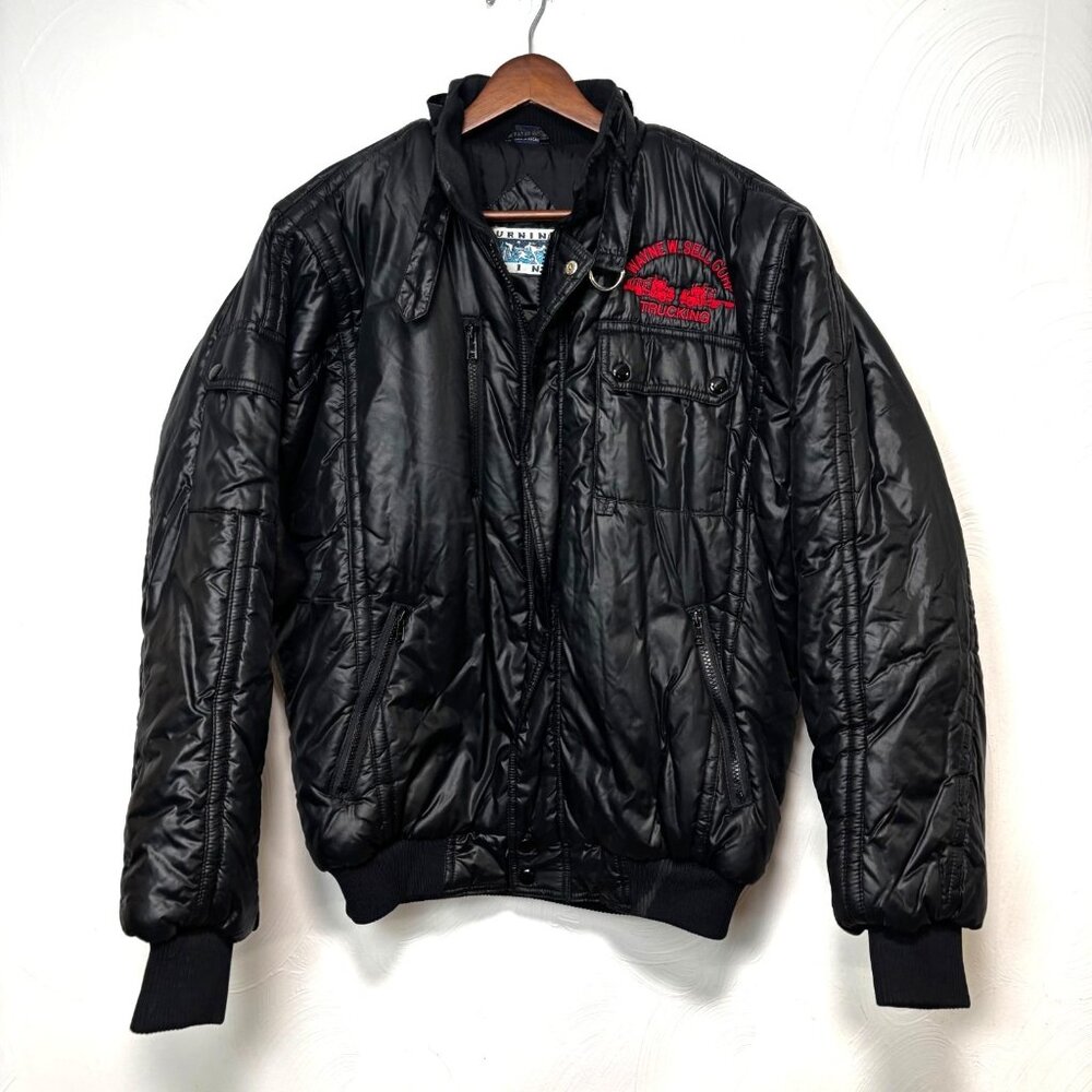 Vintage Turning Point Puffer Coat Black Full Zip 90s Trucker Bomber Mens Size M